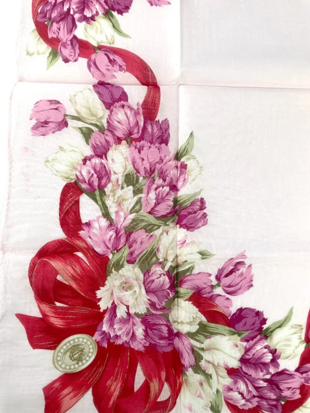 Vintage Christian Dior Floral Cotton Scarf NWT Pink Tulips